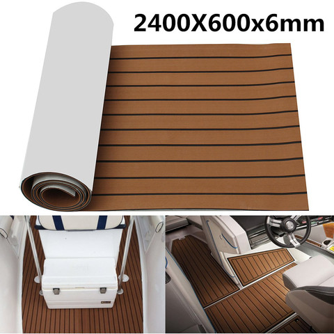 Self-Adhesive 2400x600x6mm EVA Foam Marine Boat Yacht Flooring Faux Imitation Teak Sheet Pad Boat Decking Decor Mat 2 Colors ► Photo 1/6