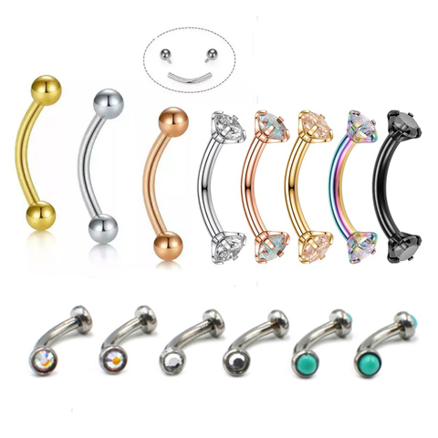 1Pc Steel 16G 8mm  Stainless Steel Curved Ball Internal Thread Barbell Curved Eyebrow Rings Bars Piercing Jewelry Body Fashion ► Photo 1/6