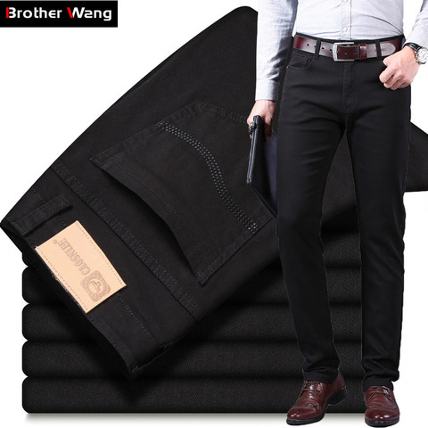 Classic Style Men's Black Jeans Fashion Casual Business Straight Stretch Denim Trousers Male Brand Pants White Khaki ► Photo 1/6