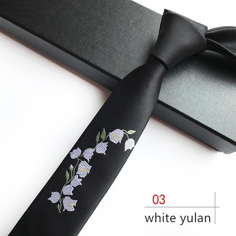 Personalized 5CM Skinny Tie White Yulan Embroidery Tie Narrow Necktie Formal Dress Accessory Birthday Present Graduation Cravat ► Photo 1/6