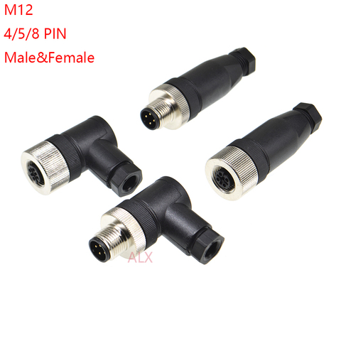 M12 waterproof sensor connector male & female plug 4/5/8 pin Straight/Right Angle type wire connector Screw Threaded coupling ► Photo 1/6