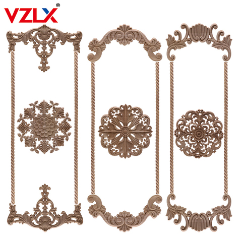 VZLX Floral Wood Carved Corner Applique Vintage Wooden Carving Decal Furniture Cabinet Door Home Decor Decoration Accessories ► Photo 1/6