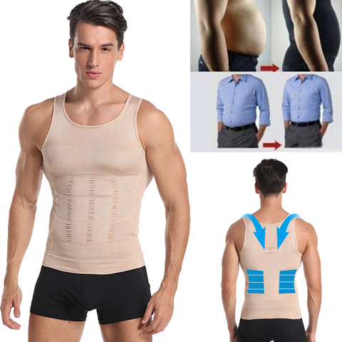 Men Slimming Body Shaper Posture Corrector Vest Abdomen Compression Shirt  Tops