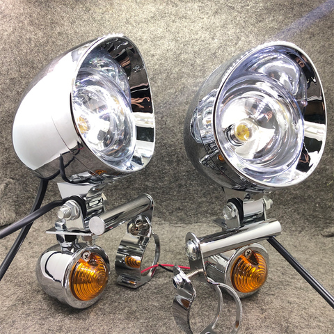 For Triumph Honda Yamaha Cafe Racer 1 Set Universal Chrome Motorcycle Spot Light With Turn Signal Indicator Auxiliary Drive Lamp ► Photo 1/6