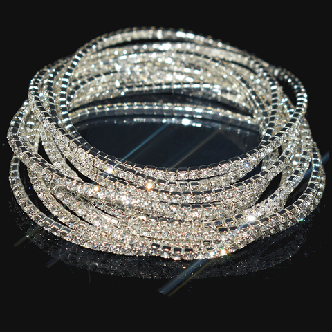 10 Pieces of Ladies Transparent Shiny Crystal Bracelet 14 Colors Full Rhinestone Elastic Bracelet Women Wristband Bracelet Gift ► Photo 1/6