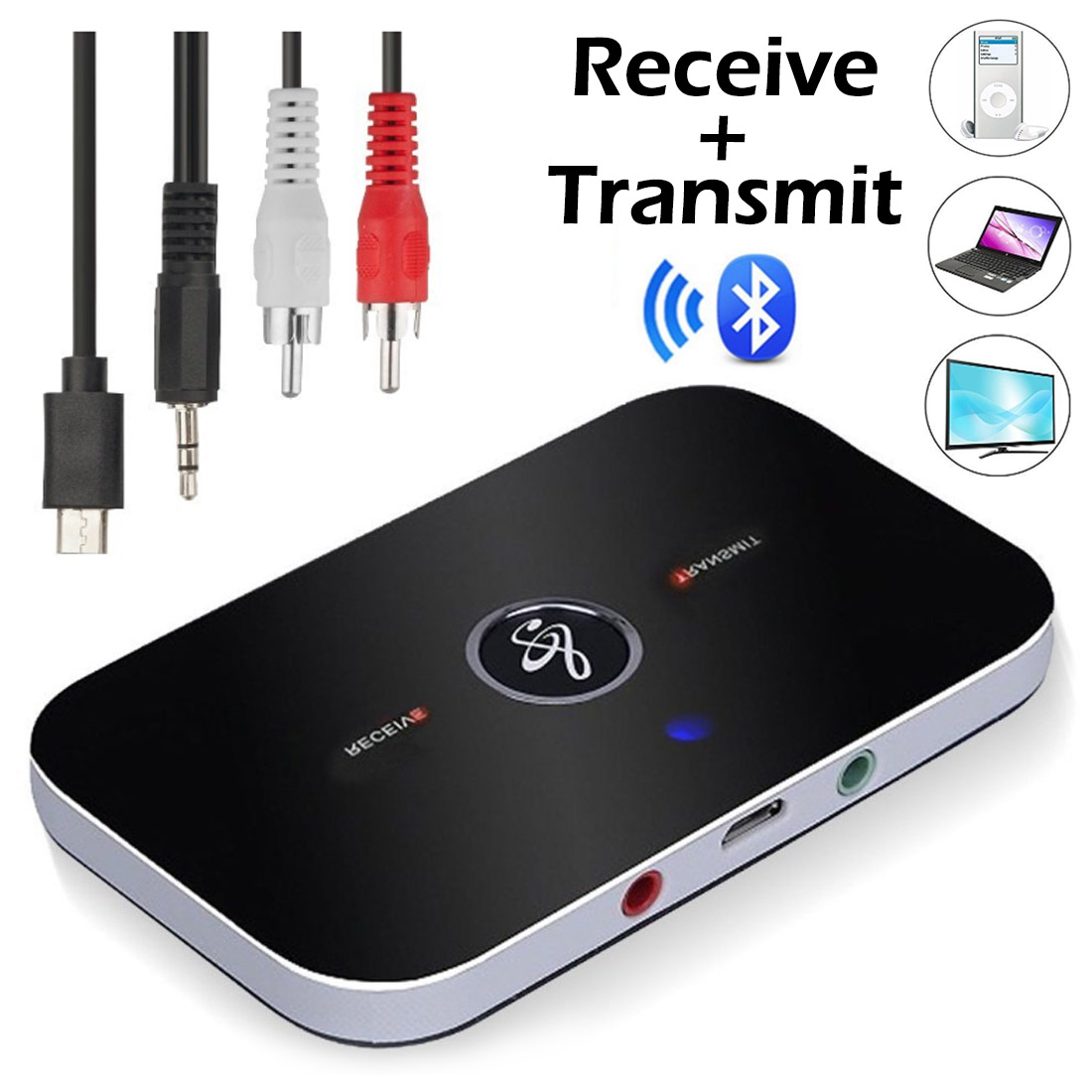 Bluetooth Transmitter & Receiver 2in1 Wireless A2DP Audio 3.5mm Jack Aux Adapter 