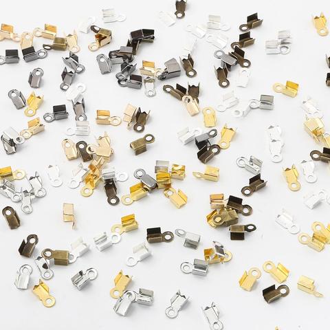 New 200Pcs Leather End Clasps Caps Fold Over Crimp Cord Ends Connector fastener For DIY Jewelry Making Accessories ► Photo 1/6