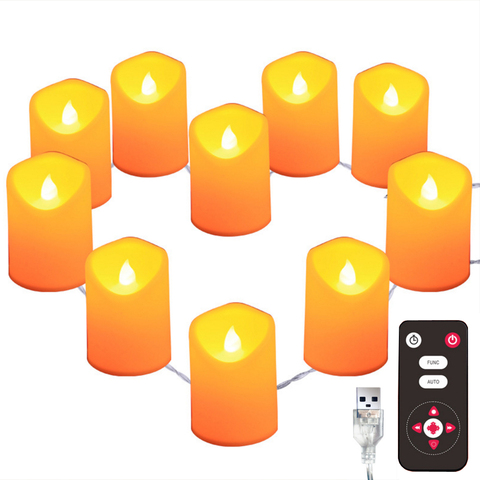 LED Candle String Light Flameless Warm White Bright Tealights USB/Battery Powered with 8key Remote Control Night Lights ► Photo 1/6