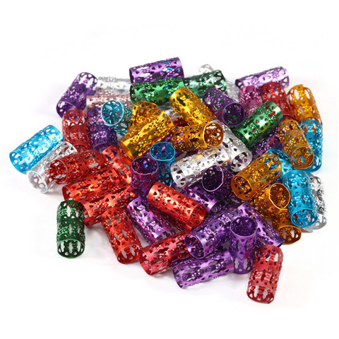 50Pcs/Set Red Silver Multicolor Metal Tube Ring Dreadlock Beads