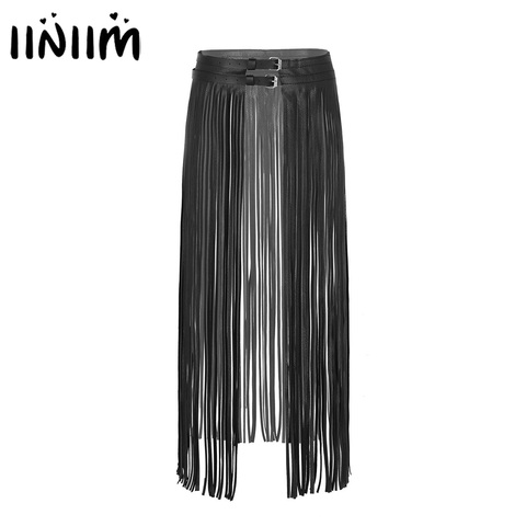 Women Ladies Fashion Clubwear Leather Buckles Gothic Punk Long Fringe Tassel Skirt Belt Nightclub Costume Cosplay Parties Skirts ► Photo 1/6