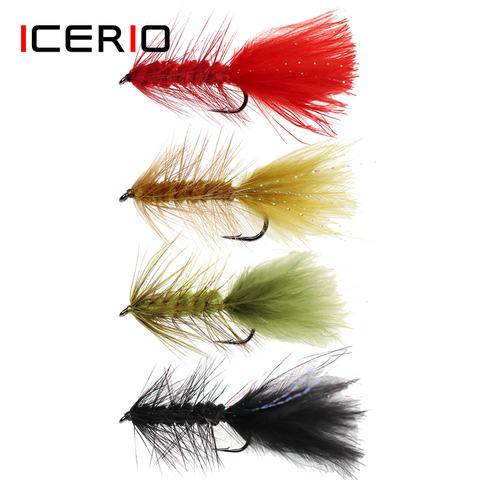 ICERIO 6PCS Wooly Bugger Streamers Fishing Fly Lures Olive Red Black Saltwater Fly Tying Hook Trout Flies Bait ► Photo 1/6
