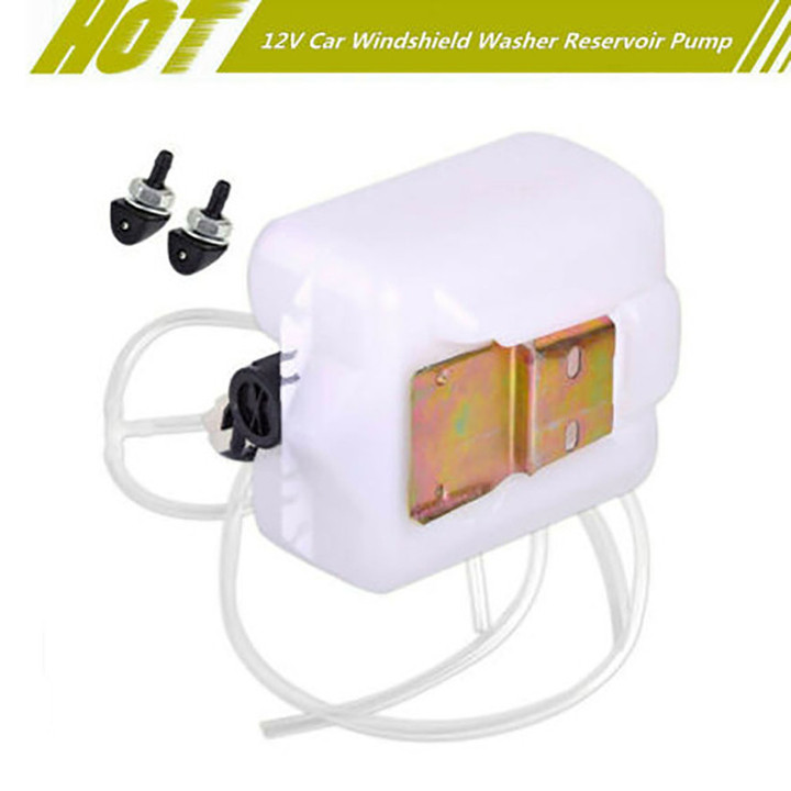 12V 2Pin Car Windshield Washer Reservoir Bottle Tank W/12V Pump Hose Jet Universal High Reliability ► Photo 1/6