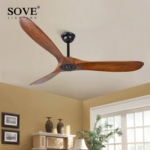 SOVE 60 Inch Industrial Vintage Wooden Ceiling Fans Without Light Decor Ceiling Fans Wood Remote Control Ventilateur De Plafond ► Photo 1/6