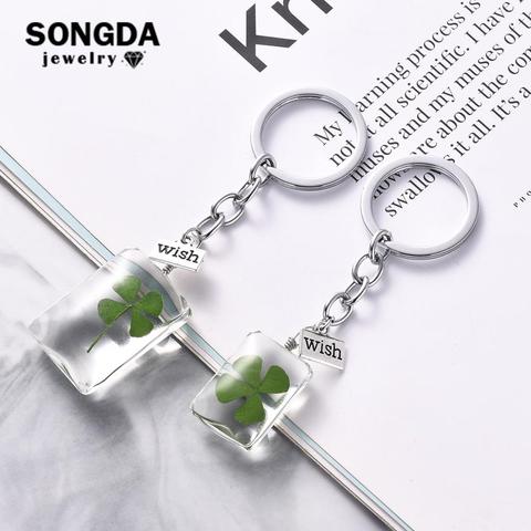 SONGDA Dried Green Four Leaf Clover In Glass Ball Keychain Women Bag Hanging Charm Key Chain Lucky Trinkets St Patricks Day Gift ► Photo 1/6