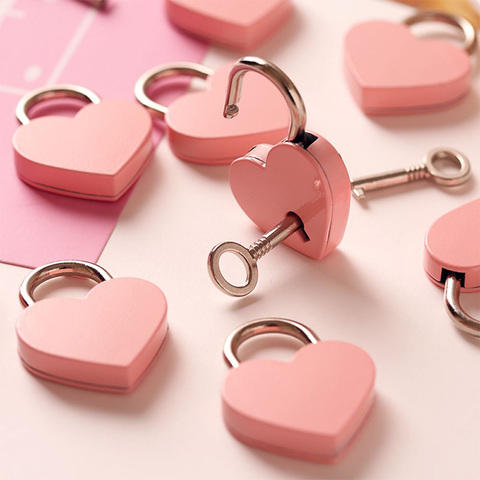 Mini Heart Shape Padlock Vintage Antique Style Pink Padlocks With Key Lock For Travel Wedding Jewelry Box Diary Book Suitcase ► Photo 1/6