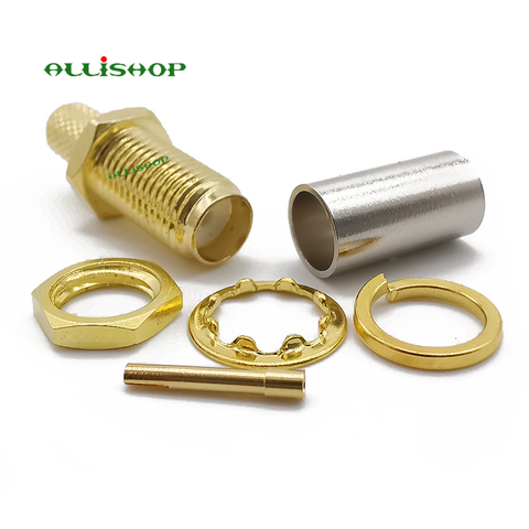 ALLiSHOP 10Pcs SMA female socket jack gold plated brass 50 ohms standard RF coaxial SMA for RG-58 LMR-195 RG142 RG400 connector ► Photo 1/6
