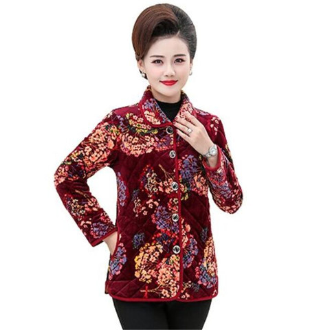 Spring Autumn New Plus velvet Warm printing Jacket coat Women Fashion thin Coats middle-aged women quilted velvet jackets ► Photo 1/6