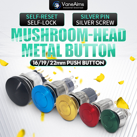Metal mushroom head button 16/19 / 22MM red big button switch instant start stop Self-recover waterproof Momentary button ► Photo 1/6