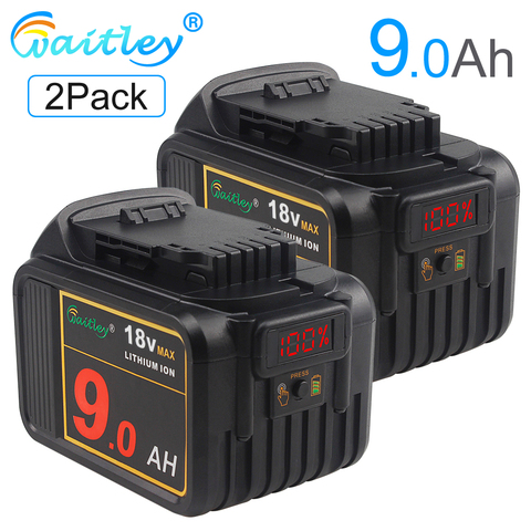 Waitley 2PCS 18V 9.0Ah Replacement Lithium Ion Battery for Dewalt  XR Li-Ion 18V Power Tool and 20-Volt Max tools 9000mAh DCB184 ► Photo 1/6