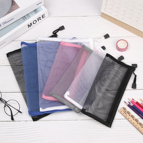 Simple Transparent Mesh Cosmetic Storage Bag Clear Zipper Stationery Bag Nylon Makeup Pouch Portable Travel Toiletries Handbag ► Photo 1/6