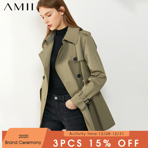 AMII Minimalism Autumn Causal Fashion Women Windbreaker Solid Lapel Double Breasted Belt Causal Female Overcoat Tops 12070417 ► Photo 1/5