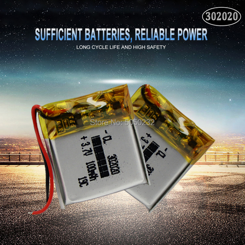 2pc 3.7V 100mAh 302022 Polymer Li-Po li ion Rechargeable Battery For toys speaker Tachograph MP3 MP4 GPS Bluetooth Lipo cell ► Photo 1/5