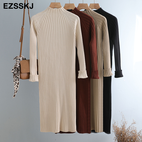 thick autumn winter straight sweater dress warm chic basic knit dress women loose midi dress Female casual  dress ► Photo 1/6