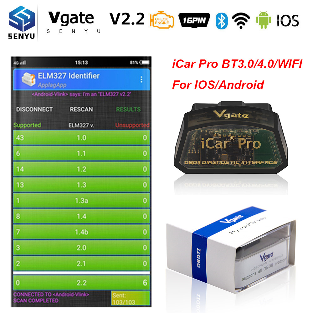 VGATE ICAR PRO Bluetooth 4.0 ELM327 OBD2 Car Diagnostic Scanner For Android iOs 