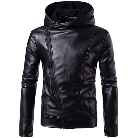 COLDKER PU Faux Leather Jacket Men Biker Jacket Leather Jacket Male Motorcycle Jacket LEATHER HOOD black M-4XL ► Photo 1/3