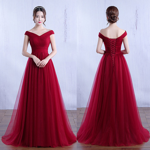 Beauty Emily Long Tulle Evening Dresses For Woman Elegant Party Dress Off Shoulder A-line Prom Gown Maxi Dress Lace Up Vestidos ► Photo 1/6