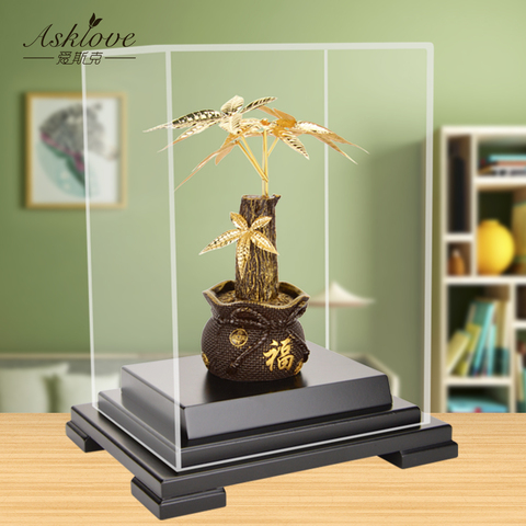 Asklove Feng shui Fortune tree Gold Bonsai Ornament 24k Gold foil Ornaments Money tree Gifts Home Decor Office desktop Crafts ► Photo 1/6