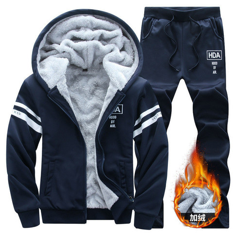 2022 Tracksuit Men Winter Plus Velvet Sporting Slim Fit Warm Thickened Sportswear Hooded Sweatsuit Two Piece Running Men Set ► Photo 1/6