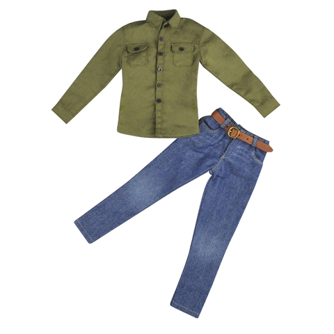 1/6 Scale Army Green Shirt + Jeans Clothes Accessories for 12 Inch  ,  Male Action Figure ► Photo 1/6