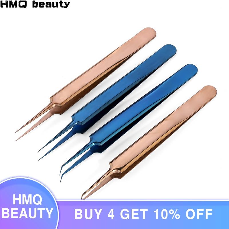 Tweezers Stainless Steel Gold Blue for eyelash extension high-precision eyelash extension tweezers set Thin tip ► Photo 1/6