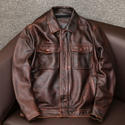 YR!Free shipping.sales.$99.99 cowhide jacket.mens genuine leather coat.vintage casual leather outwear.classic leather clothing ► Photo 1/5