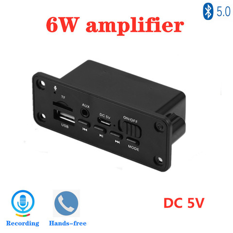 5V 2*3W Amplifier Bluetooth 5.0 MP3 Player Decoder Board  Car FM Radio Module Support FM TF USB AUX Handsfree Call Record ► Photo 1/6