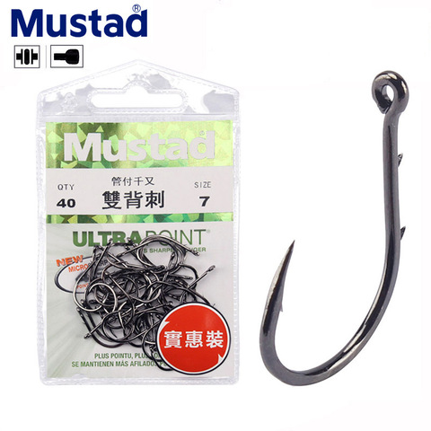 Mustad Hooks With Ring 10757 High Carbon Steel  Peche Anzol Double Back Barbs Lure Wedkarstwo Fishhook 1#-9# Sea Pesca ► Photo 1/6