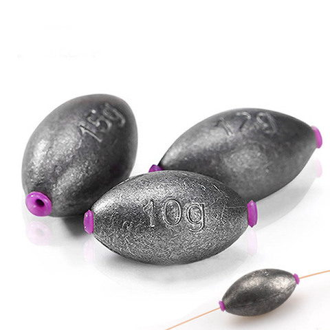 HOT 10PCS Saltwater Bass Fishing Olive Shape Pure Lead Sinkers Plastic Core Fishing Sinker Carp Fishing Tackle Multi-Sizes ► Photo 1/5