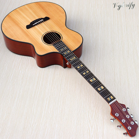 natural color solid wood spruce top electric acoustic guitar 41 inch 6 string folk guitar with quare shell inlay fingerboard ► Photo 1/6