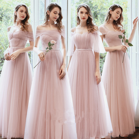 New Pink Elegant Bridesmaid Dresses Long Mismatched Dusty Green Prom Gown for Wedding Party Vestidos De Fiesta De Noche ► Photo 1/6
