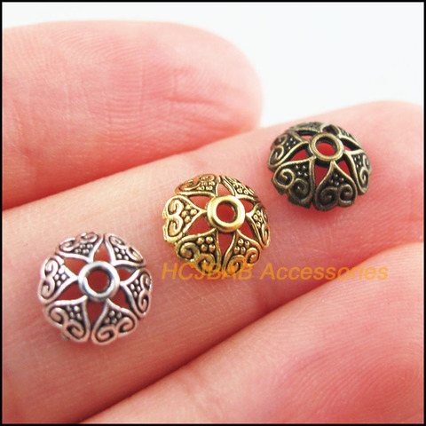 100Pcs Retro Tibetan Silver Antiqued Bronze Gold Color Heart Flower Spacer End Beads Charms 8mm ► Photo 1/3