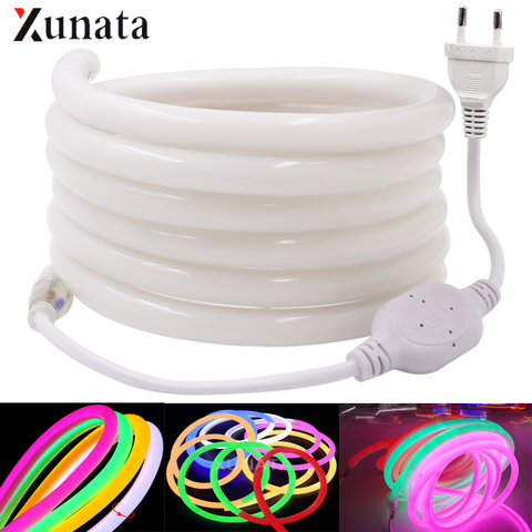 LED Strip Light 220V 230V 240V Flexible Round Tube Neon LED Tape SMD2835 120LEDs/M 14MM Waterproof LED Neon Sign Rope EU Plug ► Photo 1/6