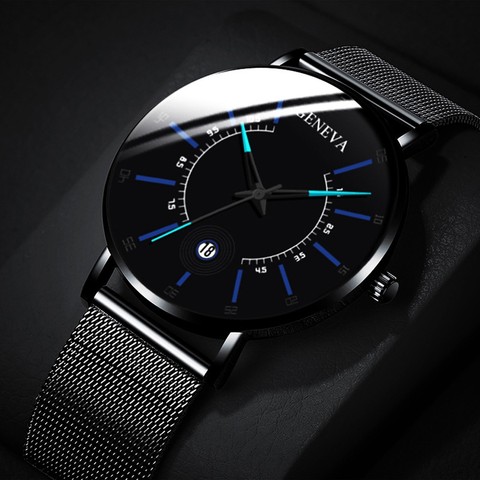 Fashion Mens Business Black Watches Luxury Stainless Steel Ultra