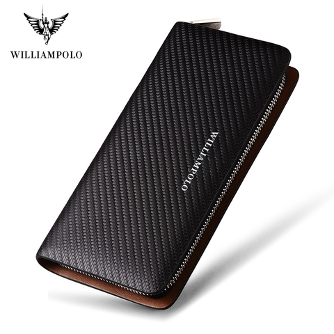 WILLIAMPOLO  Original Brand 100% Leather Wallet Men Famous Long Knitting Pattern Wallet Men Luxury Brand Wallets #118 ► Photo 1/6