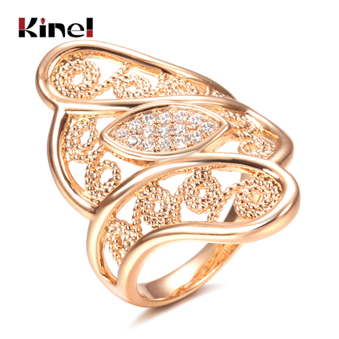 Kinel White Natural Zircon 585 Rose Gold Big Ring Ethnic Wedding Fine Hollow Crystal Flower Rings for Women Vintage Jewelry ► Photo 1/6