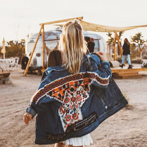 Gypsylady Cotton Denim Jacket Floral Embroidery Retro Boho Appliques Jacket Coat Women Long Sleeve Denim Outwear Chaquetas ► Photo 1/6