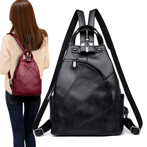 SMOOZA Women Leather Backpacks 2022 Travel Female Anti-theft Shoulder Bag Sac A Dos Ladies Bagpack Vintage School Bags For Girls ► Photo 1/6