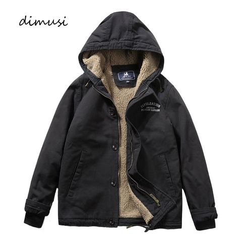 DIMUSI Men's Bomber Jacket Winter Fashion Fleece Warm Hooded Coats Casual Outwear Army Thermal Slim Fit Jackets Mens Clothing ► Photo 1/6