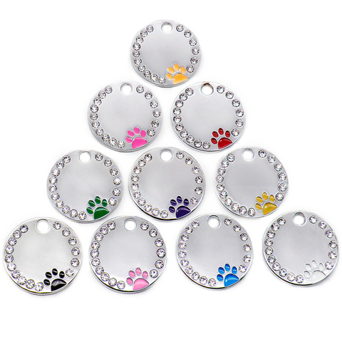 Wholesale Rhinestone Pawstrip Blank Dog ID Tag dog tags necklace Paw Puppy Dog Collar Pendant Customized Dog Tag Collar Cat Tags ► Photo 1/6