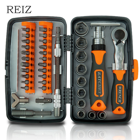 REIZ 38 In 1 Ratchet Screwdriver Set Adjustable Socket Wrench Precision Bits With Two-Way Rotary Handle Household Tool Kits ► Photo 1/6